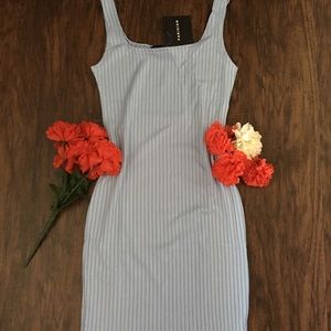 Scoop Neck Rib Knit Powder blue Bodycon mini Dress